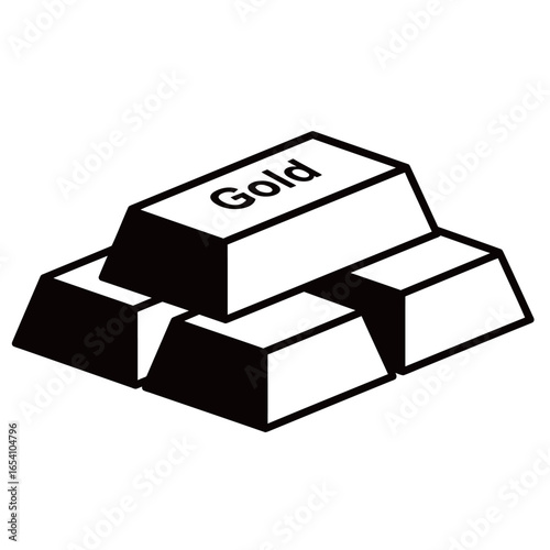 Black and white silhouette vector of gold bullion on white background