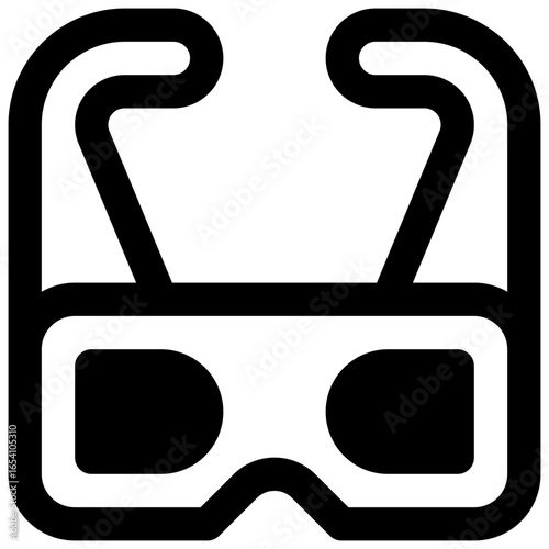 3D glasses. Outlined stroke vector icon with black-filled details.
