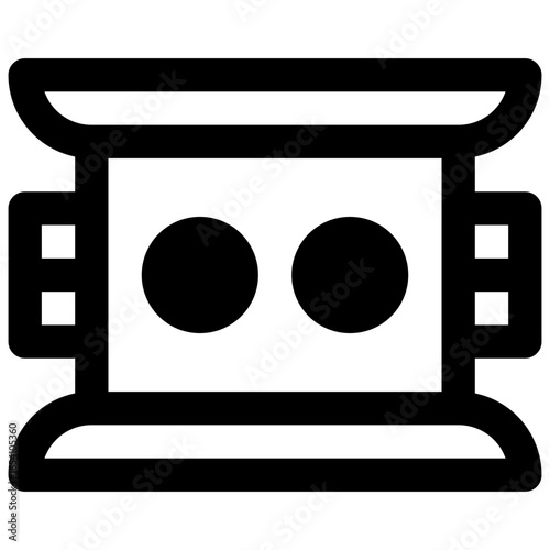 Hand held stereoscope viewer. Outlined stroke vector icon with black-filled details.