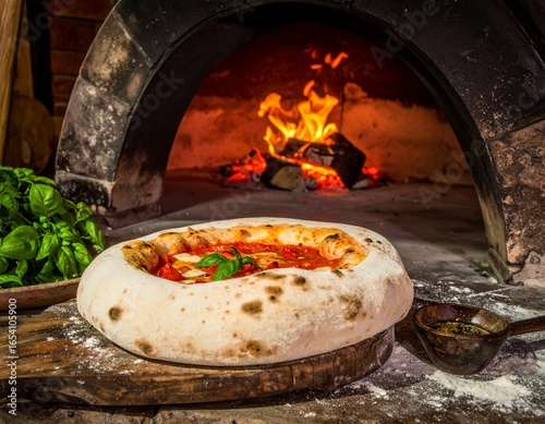 Authentic Italian pizza topped with mozzarella, tomato, and fresh basil.