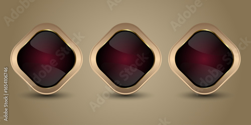 Three set Premium buttons exude exclusivity and luxury, 3 perfect for branding buttons, digital interfaces, or high-end product identity. Vector illustration