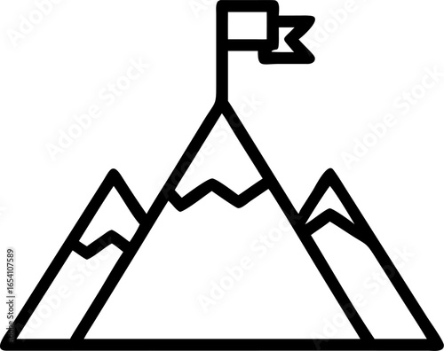 Illustrative vector design of a majestic mountain peak crowned with a triumphant flag symbolizing achievement and adventure