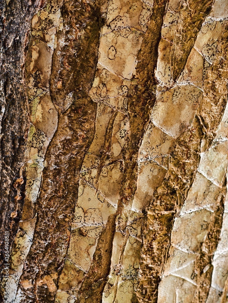 Naklejka premium Close-up of Textured Tree Bark Patterns.