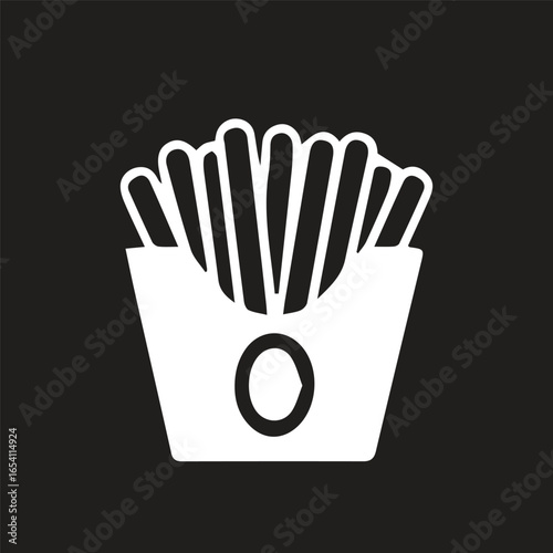 big fries icon, white illustration on black background