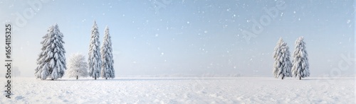 Snowy Landscape with Evergreen Trees Under a Clear Sky