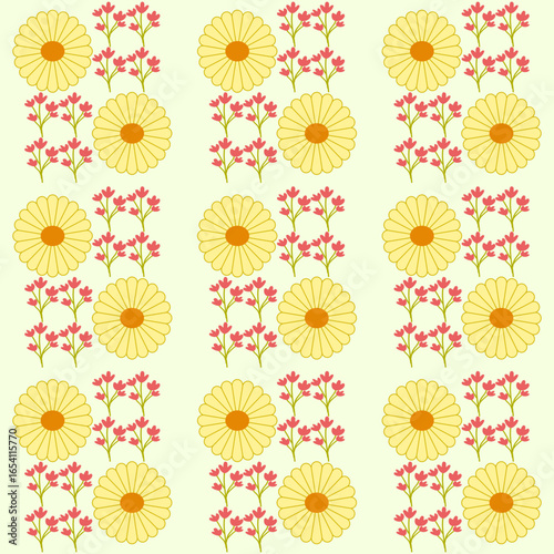 Yellow daisy with pink flowers seamless pattern design