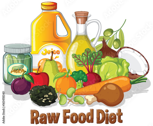 Colorful Raw Food Diet Vector Illustration