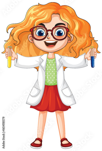 Young Girl Scientist Holding Test Tubes Smiling