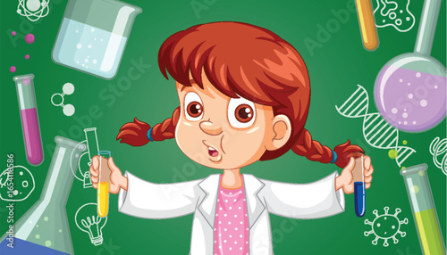 Young Girl Scientist Mixing Colorful Chemicals in Lab