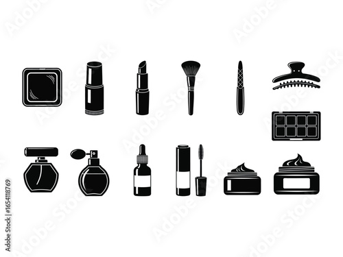 Cosmetic Essentials: An array of makeup products, each a testament to the art of beauty, meticulously arranged for a clean, minimalist presentation.