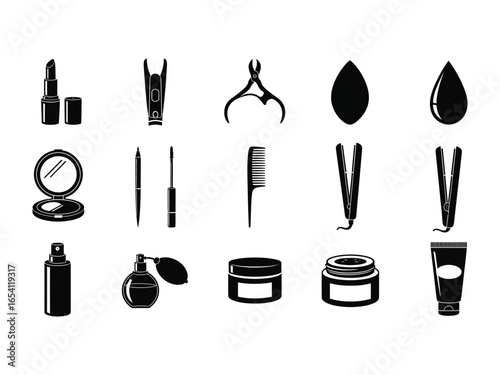 Essential Beauty Tools: A minimalist composition showcasing a curated collection of sleek, monochromatic beauty tools, perfectly reflecting the art of self-care and cosmetic application.