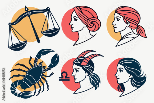 Collection of zodiac symbols and astrology icons