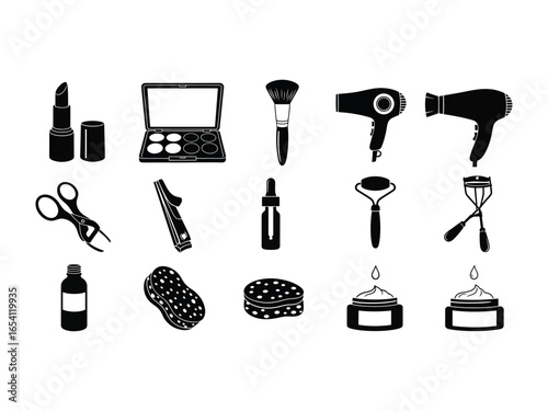 Beauty Essentials: A collection of makeup and beauty tools artfully arranged, each item a testament to elegance and self-care.