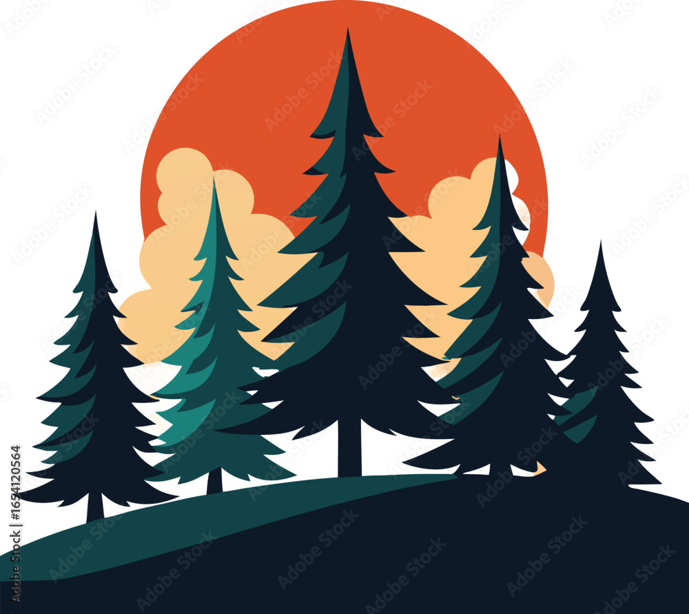 Obraz premium A festive vector illustration set of snowy pine and fir trees for the holiday season