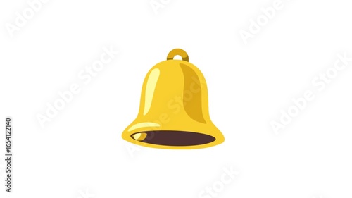 A shiny golden bell with a red ribbon and bow, a traditional Christmas decoration isolated on a white background