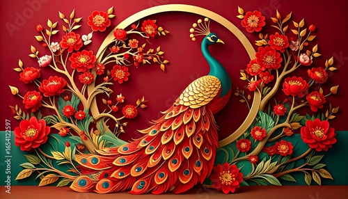 Peacock amidst floral artistry
