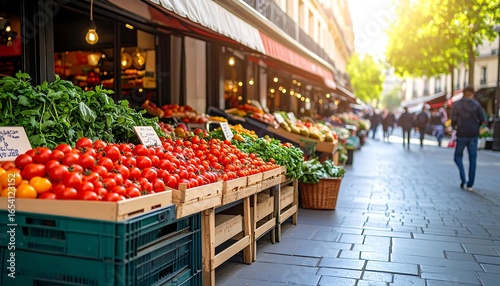 Parisian street market with fresh produce