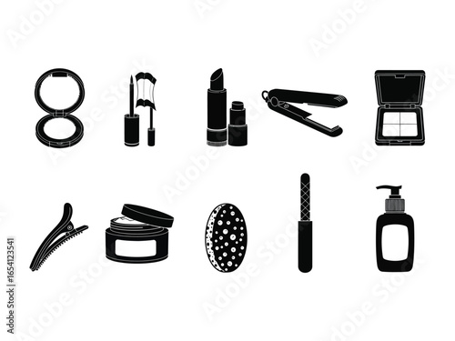 Beauty Essentials: A collection of iconic makeup and beauty tools, showcasing the essentials for flawless look and celebrating the art of self-care.