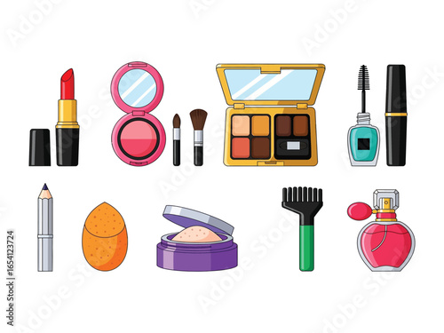 Cosmetic Essentials: A collection of essential cosmetic items, each meticulously depicted, offering a glimpse into the world of beauty, tools for self-expression, and enhancing your natural charm.
