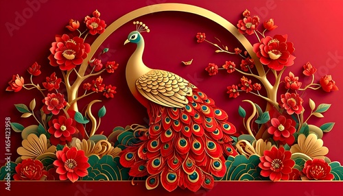Peacock and blossom design