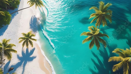 Fototapeta Naklejka Na Ścianę i Meble -  Tropical paradise aerial view of white sand beach and turquoise ocean