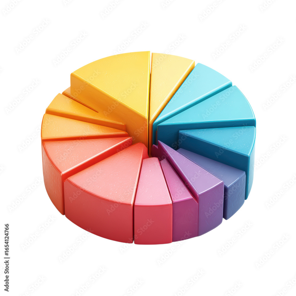 Obraz premium Colorful pie chart view on transparent background