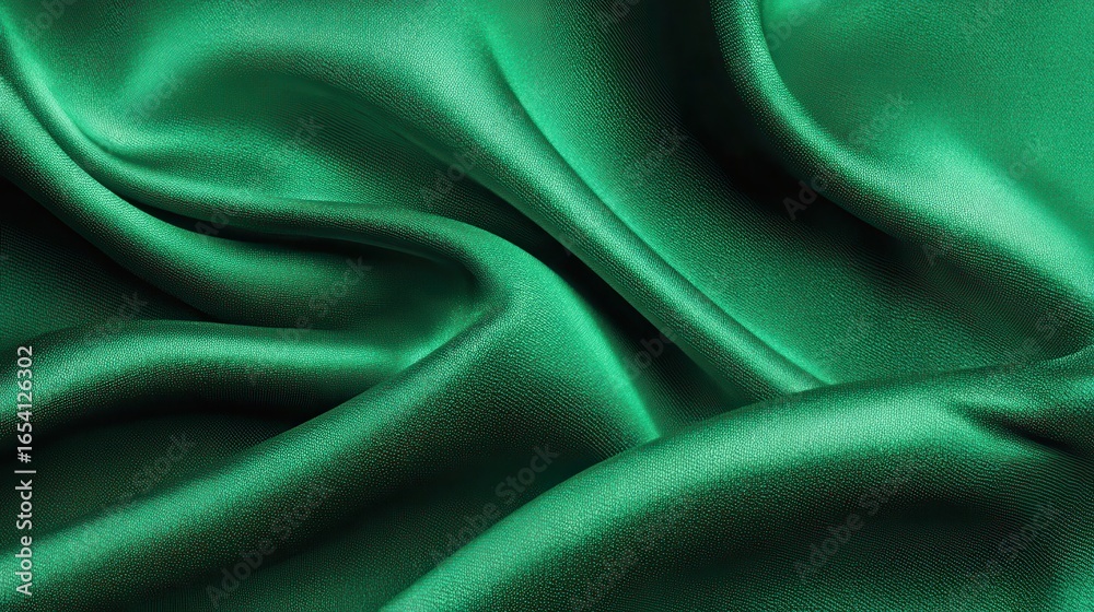 Obraz premium High definition photo of high definition photo of luxurious emerald green background shiny fabric texture soft wavy folds suitable web banners holiday.