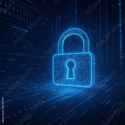 Cybersecurity Lock Icon with Digital Network