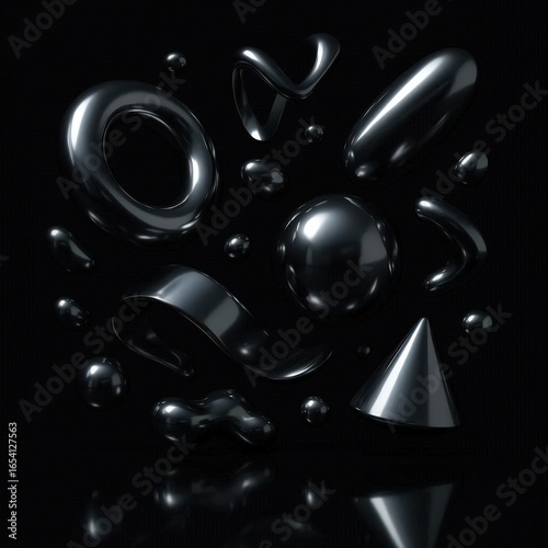 Abstract Black Shapes with Reflections