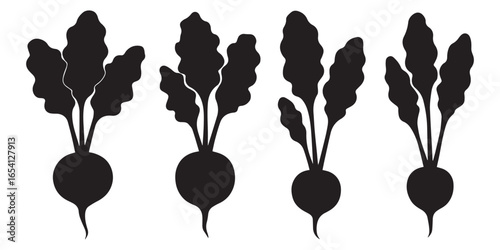 Fresh Vegetables Collection. Beet Greens Silhouette Vector Illustration on White Background
