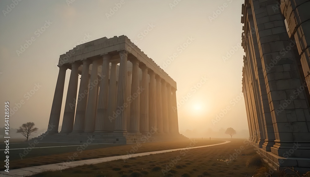 Obraz premium Classical Building in a Misty Sunrise