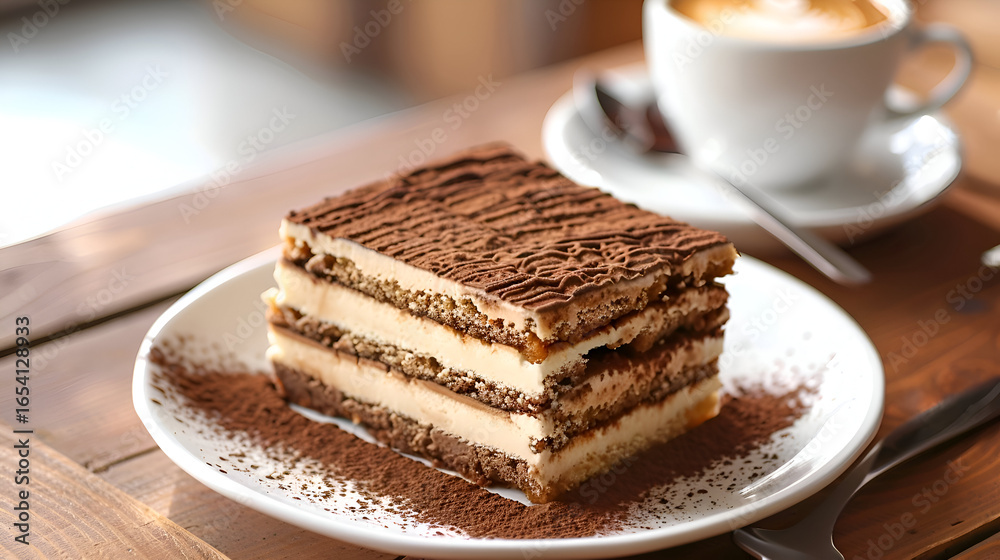 Indulge in rich tiramisu layers dusted with cocoa, perfectly paired with creamy latte art coffee for a decadent treat. Indulge in rich tiramisu layers dusted with cocoa, perfectly paired with creamy latte art coffee for a decadent treat.