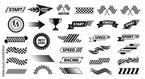 Racing Flags and Speed Icons Vector Set for Design and Sports Themes