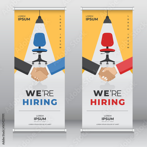 Modern roll up or retractable banner, standee, X-banner templates for announcing job vacancies during recruitment and hiring