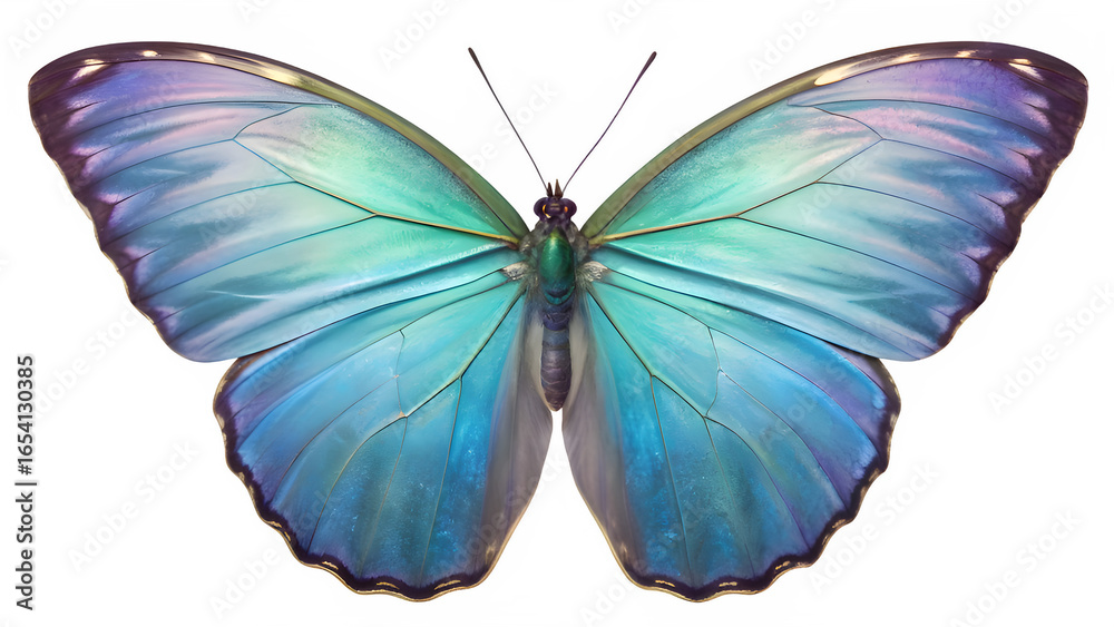 Fototapeta premium Iridescent blue green butterfly isolated on transparent background