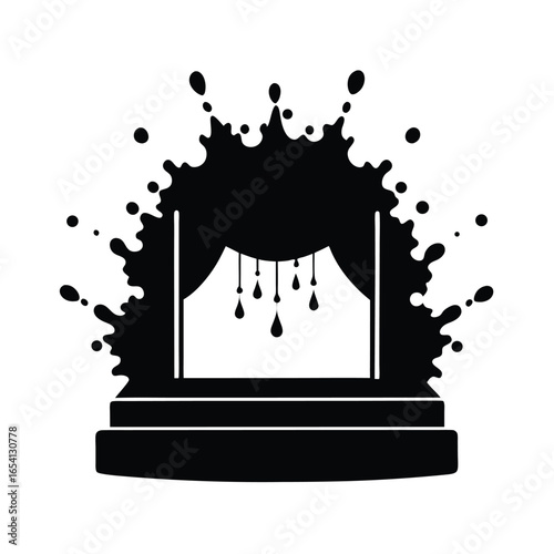Vector art of black silhouette of a stage with a curtain and dripping elements, isolated