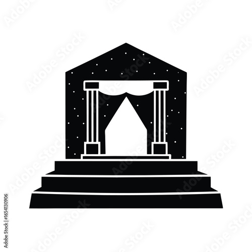 Vector art of black silhouette of a classical stage with columns and a curtain, isolated