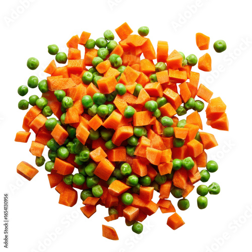 Diced carrots and peas on transparent background