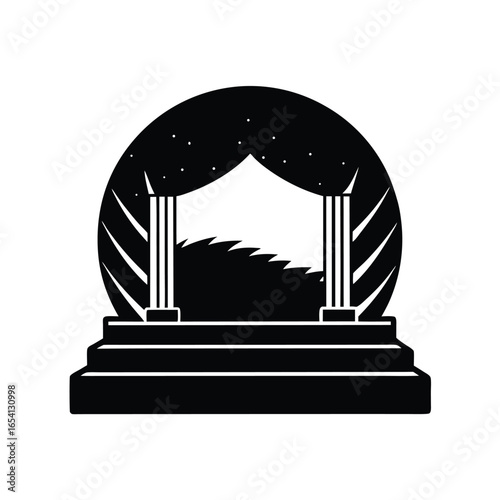 Vector art of black silhouette of a semicircular stage with columns and a curtain, isolated