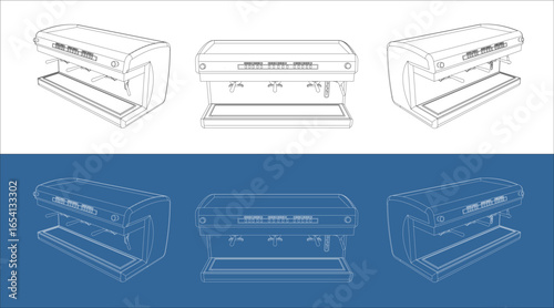 Vector blueprint illustration of professional coffee espresso machine