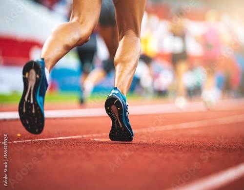 Runner sprinting fast with blurred legs showing strength and energy.