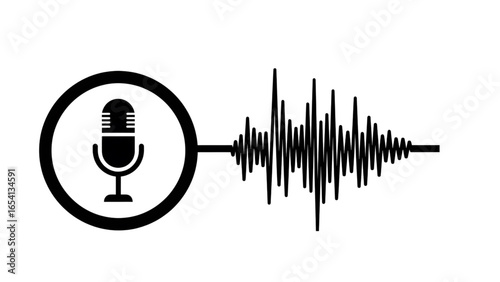 Microphone Icon Connected to Sound Wave  Sound Recording Concept with Line Art Microphone and Audio Waveform 