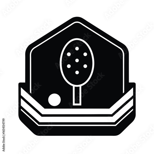 Vector art of black and icon of a table tennis racket and ball, isolated