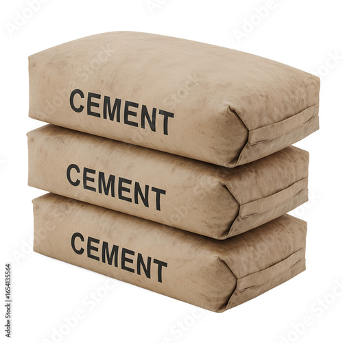 
stack of paper bags with cement isolated on transparent background