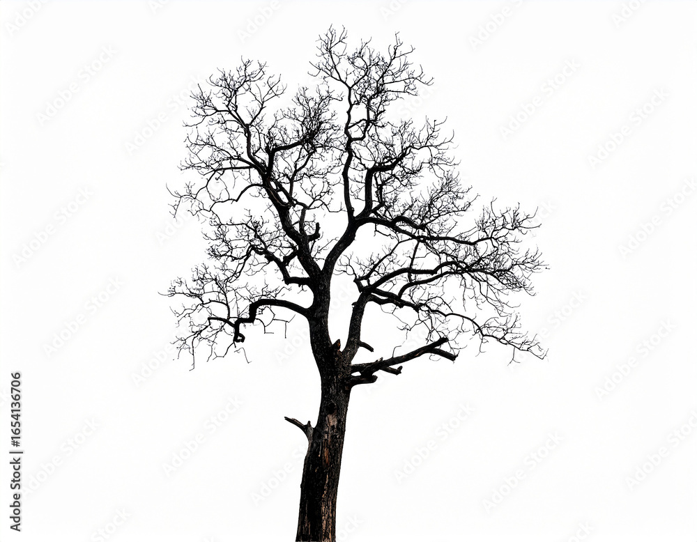 Obraz premium black dead tree isolated on white background 