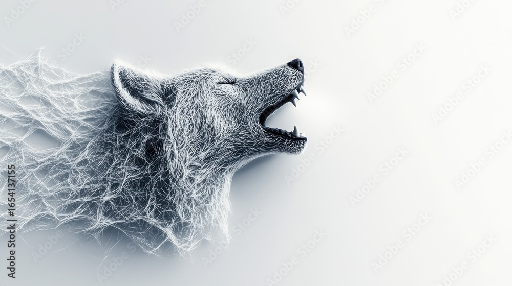 Fototapeta premium 3d Animal Rendering Concept. Ethereal Representation of a Howling Wolf with Flowing Mane and Futuristic Design Elements
