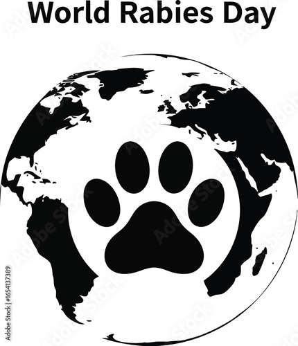 World rabies day illustration featuring a paw print on a globe, raising awareness about the disease and its prevention