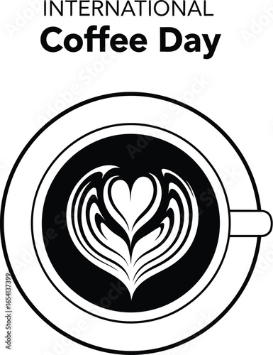 International coffee day illustration with a cup of coffee and latte art, celebrating the global love for coffee