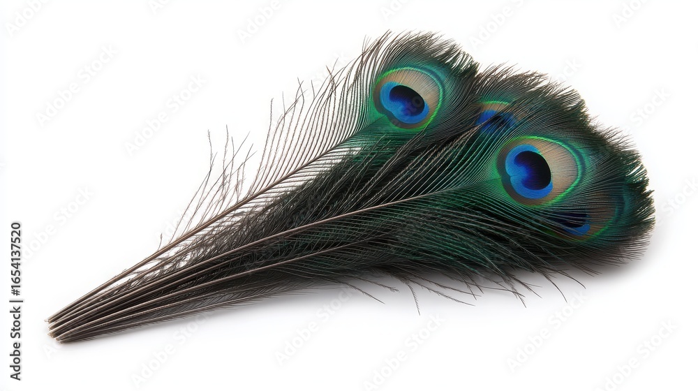 Obraz premium 3d Animal Rendering Concept. Elegant peacock feathers showcasing vibrant colors and intricate patterns on a white background