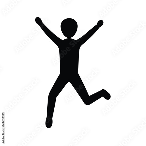 Simple and minimalist silhouette showing person jumping in motion with white background